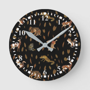 Fall Forest Animals Autumn Leaves Round Clock