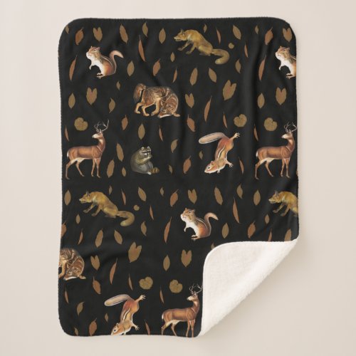 Fall Forest Animals Autumn Leaves Sherpa Blanket