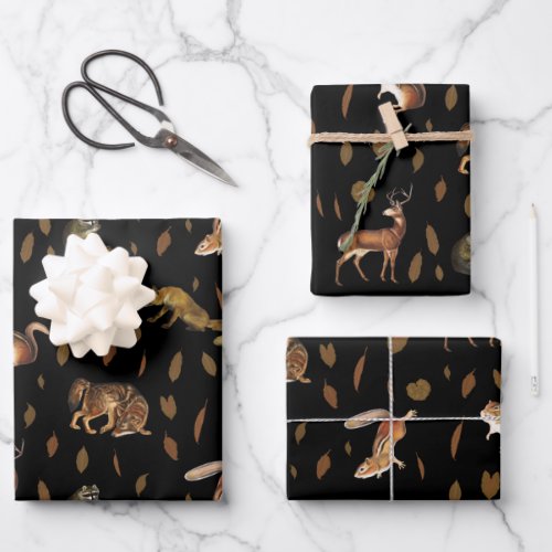 Fall Forest Animals Autumn Leaves Wrapping Paper Sheets