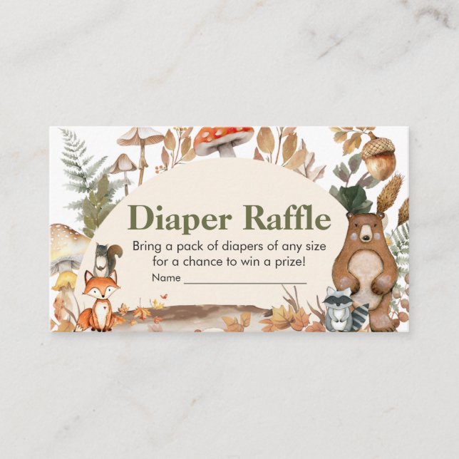 Fall Forest Animals Baby Shower Diaper Raffle Enclosure Card (Front)