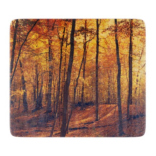Fall Forest Autumn Leaves Nature Sunlit Trees Cutting Board