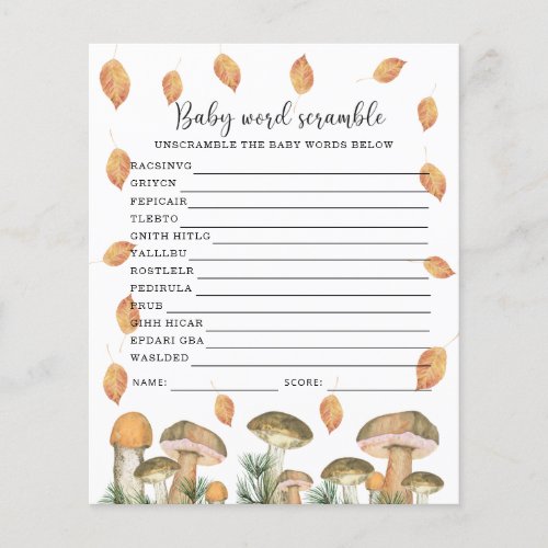 Fall forest _ Baby Word Scramble Baby Shower Game