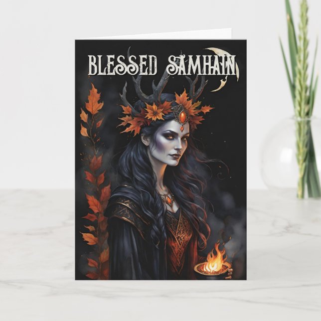 Fall Forest Blessed Samhain Night Pagan Witch Card (Front)