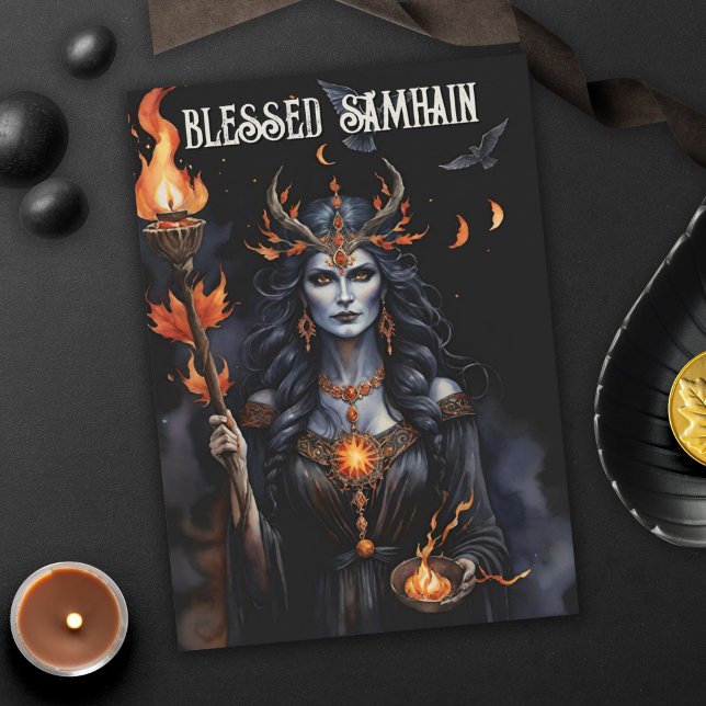 Fall Forest Blessed Samhain Night Pagan Witch Card (Fall Forest Blessed Samhain Night Pagan Witch Halloween Greeting Card)