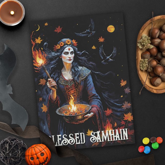 Fall Forest Blessed Samhain Night Pagan Witch Card (Fall Forest Blessed Samhain Night Pagan Witch Halloween Greeting Card)