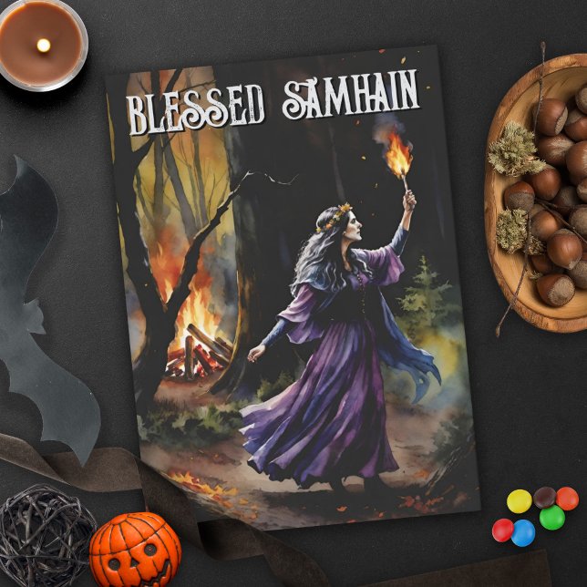Fall Forest Blessed Samhain Night Pagan Witch Card (Fall Forest Blessed Samhain Night Pagan Witch Halloween Greeting Card)