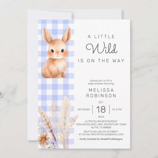 Fall Forest Bunny Cub Pampas Baby Boy Shower Invitation (Front)