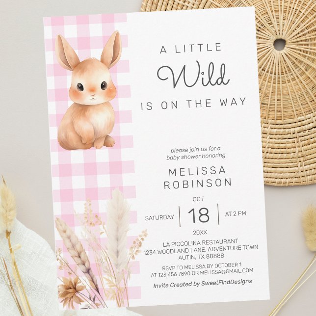 Fall Forest Bunny Cub Pampas Baby Girl Shower Invitation (Fall Forest Bunny Cub Pampas Baby Girl Shower Invitation)