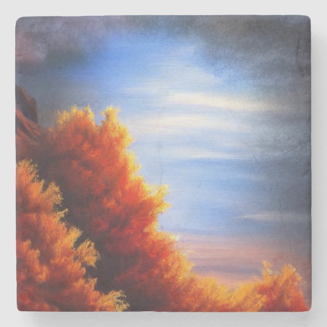 Fall Forest by the Ocean Marble Coaster (Front)