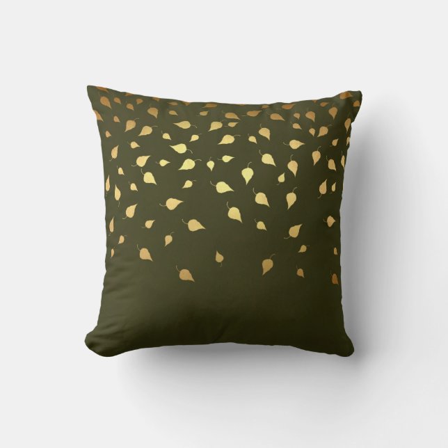Fall Forest Green Gold Leaves Throw Pillow (Front)