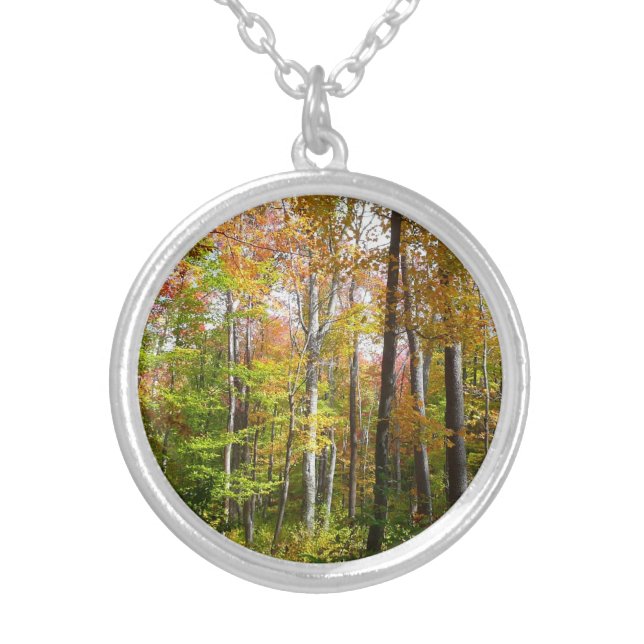 Fall Forest I Autumn Landscape Photography Silver Plated Necklace (Front)
