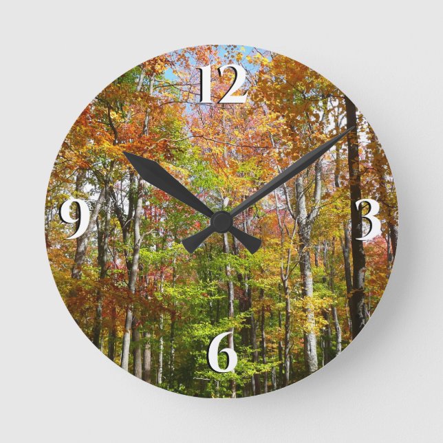 Fall Forest II Autumn Landscape Photography Round Clock (Front)