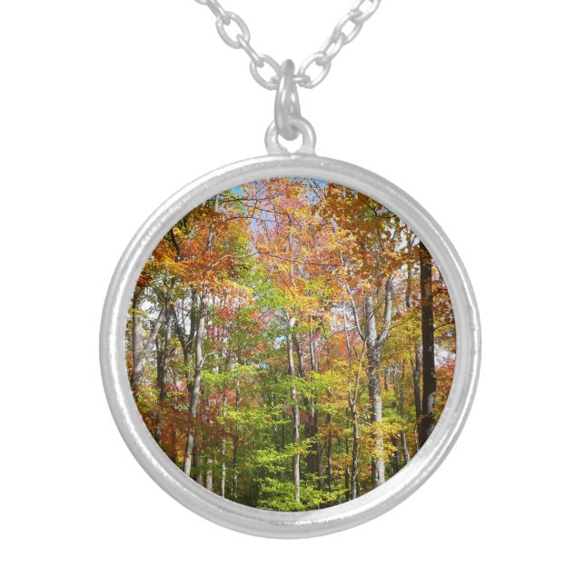 Fall Forest II Autumn Landscape Photography Silver Plated Necklace (Front)
