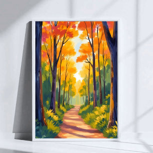 Fall Forest Path Autumn Foliage Watercolor Poster