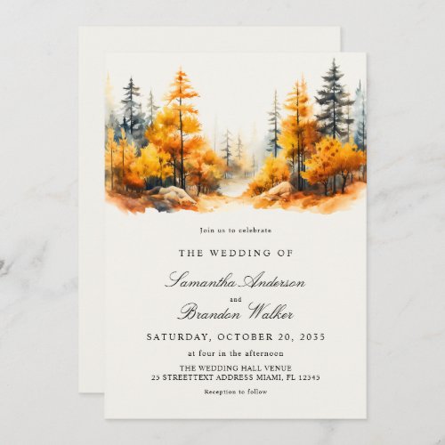 Fall Forest with QR Code Autumn Wedding Invitation