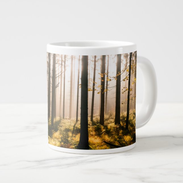 Fall Forest with Sunrays Giant Coffee Mug (Front Right)