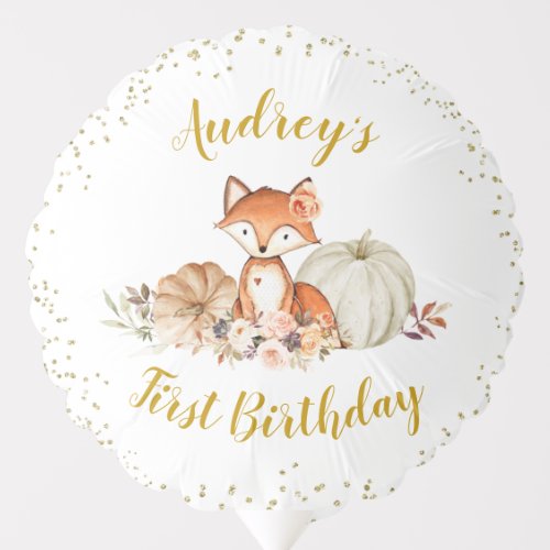 Fall Fox She Is a Wild One Birthday Balloon