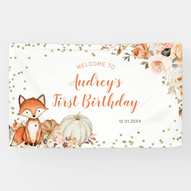Fall Fox She is a Wild One Birthday Large Banner (Horizontal)