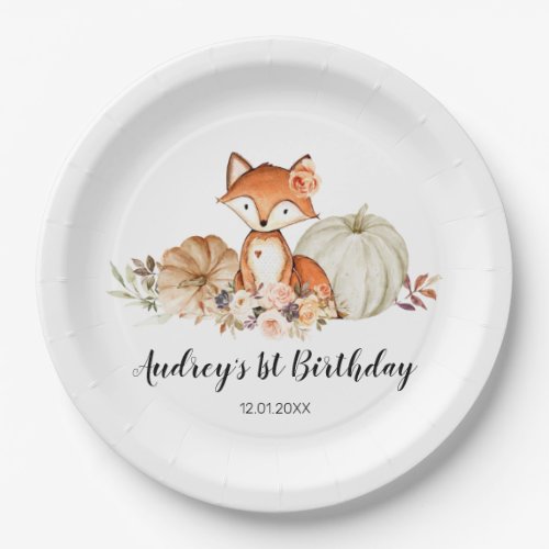Fall Fox She Is a Wild One Birthday Paper Plate