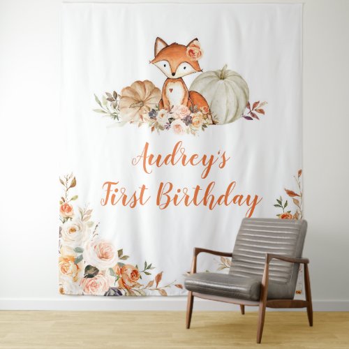 Fall Fox She is a Wild One Birthday Sign Tapestry