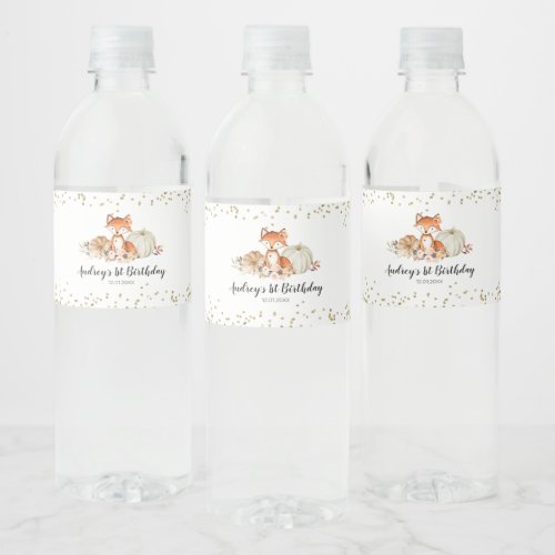 Fall Fox Shes a Wild One Birthday Water Bottle Water Bottle Label