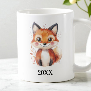 Fall Fox Watercolor Animal Simple Cute Kids Name Two-Tone Coffee Mug
