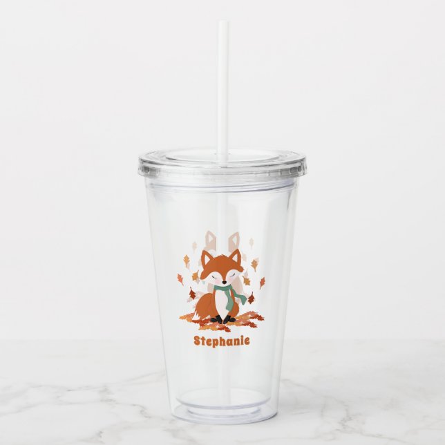 Fall Fox Woodland Birthday Acrylic Tumbler (Front)