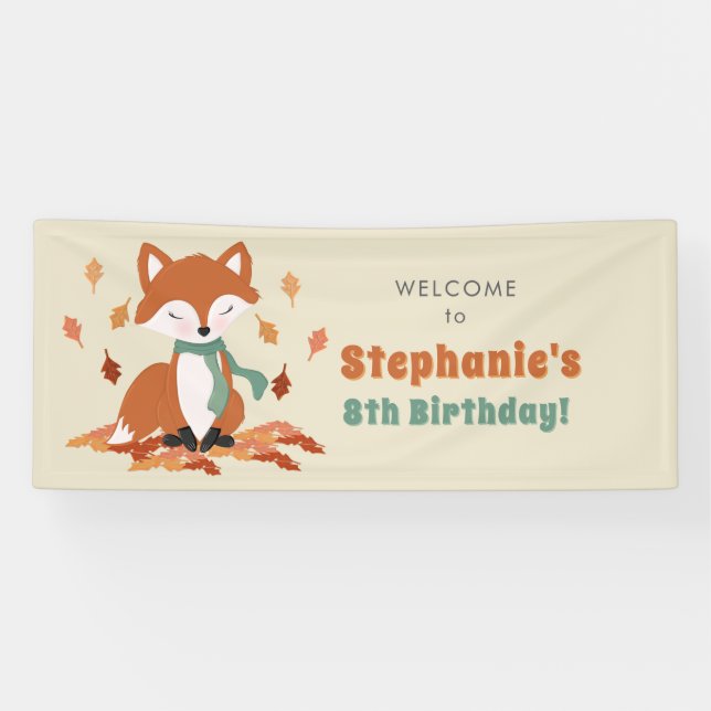 Fall Fox Woodland Birthday Banner (Horizontal)