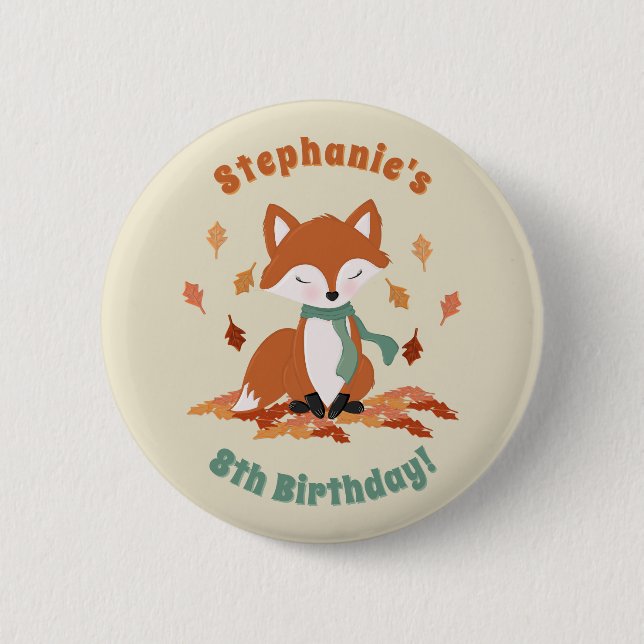 Fall Fox Woodland Birthday Button (Front)