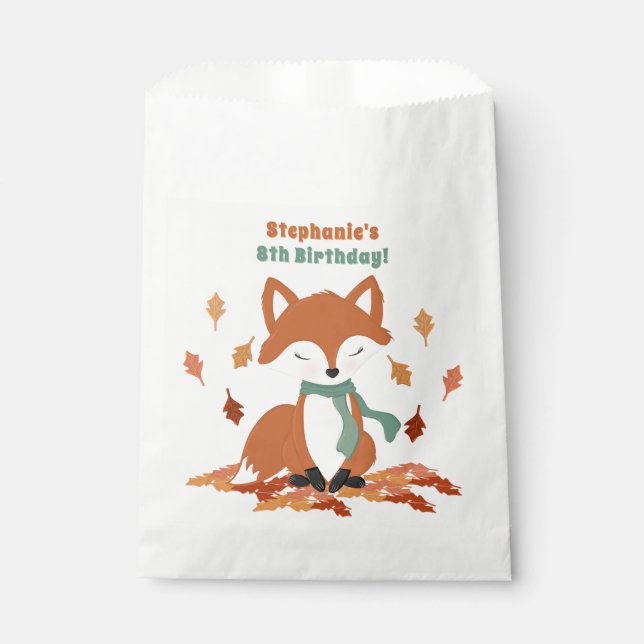 Fall Fox Woodland Birthday Favor Bag (Front)