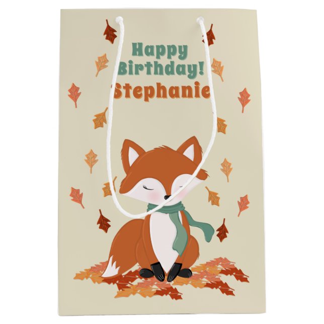 Fall Fox Woodland Birthday Medium Gift Bag (Front)