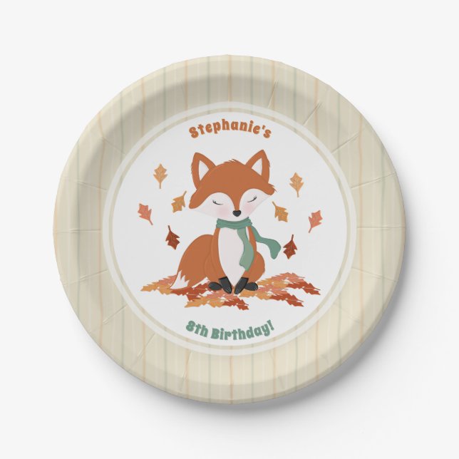 Fall Fox Woodland Birthday Paper Plates (Front)