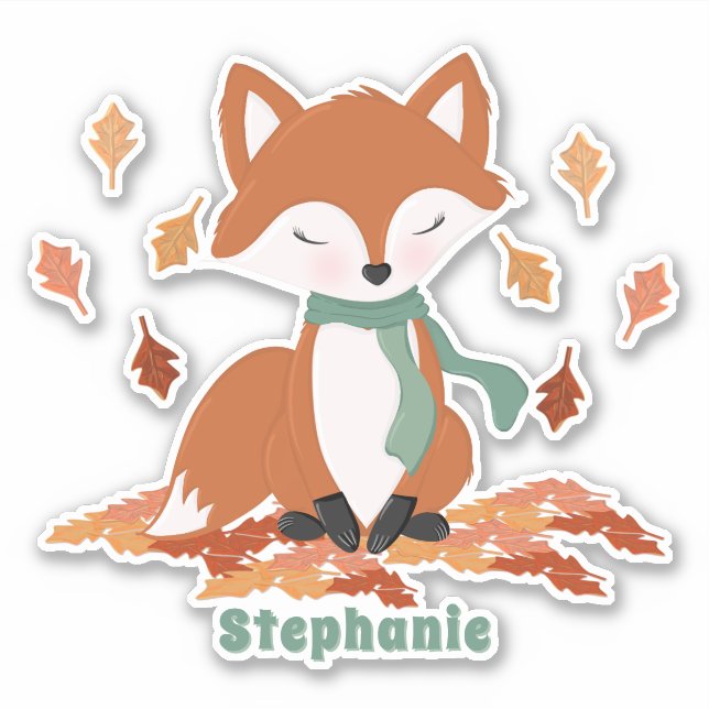 Fall Fox Woodland Birthday Sticker (Front)