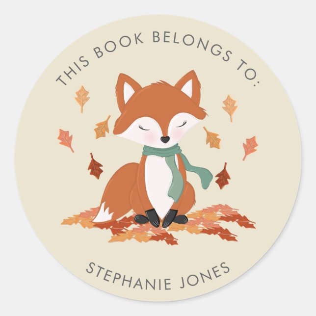 Fall Fox Woodland Birthday This Book Belongs to Classic Round Sticker (Front)