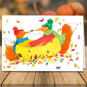 Fall foxes greeting card by Nicole Janes