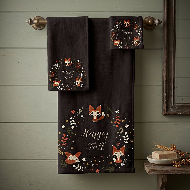Fall Foxes with customizable text  Bath Towel Set (Creator Uploaded)