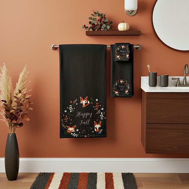 Fall Foxes with customizable text  Bath Towel Set (Creator Uploaded)