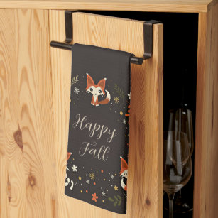 Fall Foxes with customizable text  Kitchen Towel