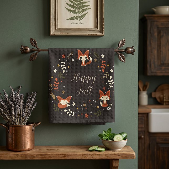 Fall Foxes with customizable text  Kitchen Towel (Creator Uploaded)