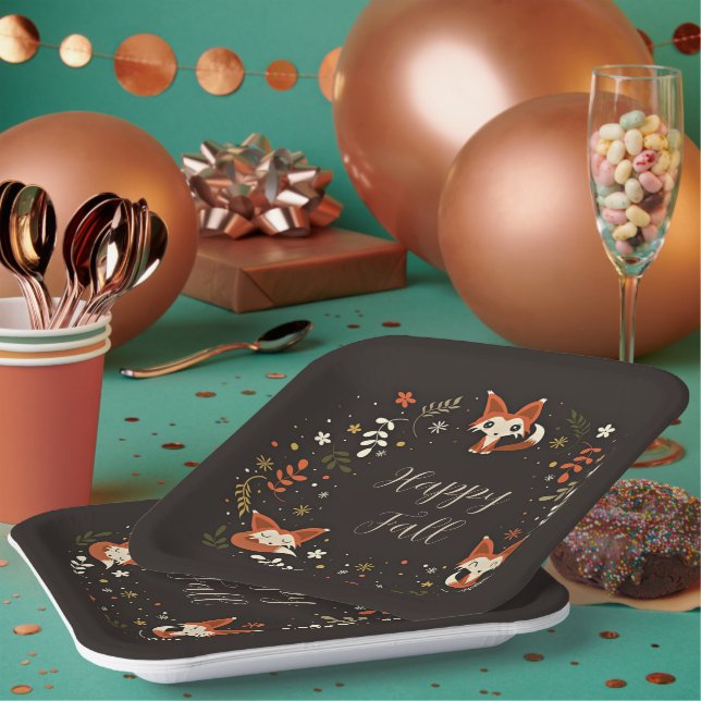 Fall Foxes with customizable text  Paper Plates (Multi)
