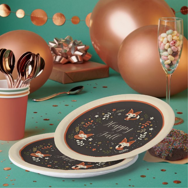 Fall Foxes with customizable text Paper Plates (Multi)