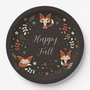 Fall Foxes with customizable text Paper Plates