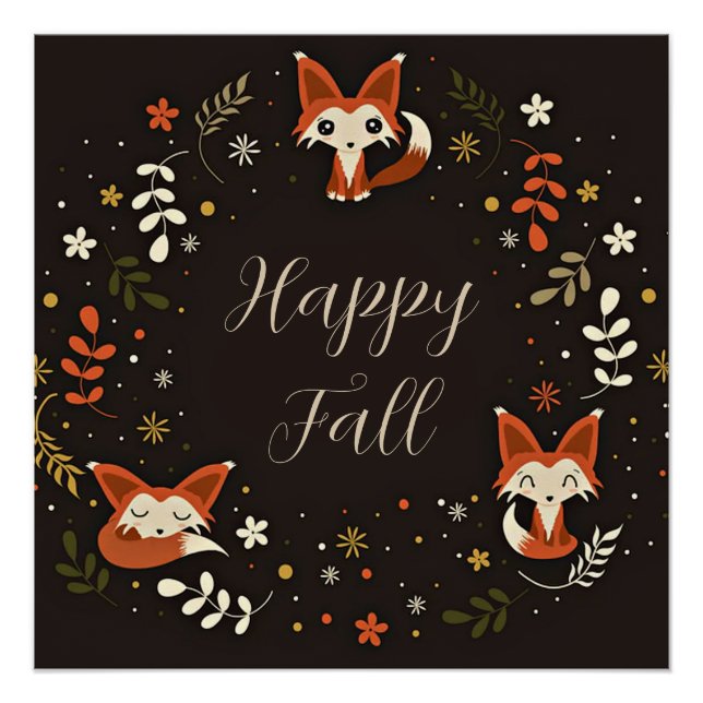 Fall Foxes with customizable text  Poster (Front)