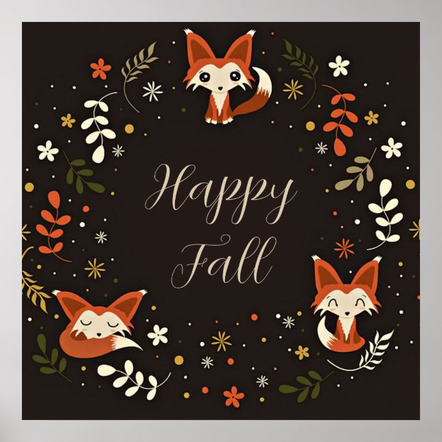 Fall Foxes with customizable text  Poster (Front)