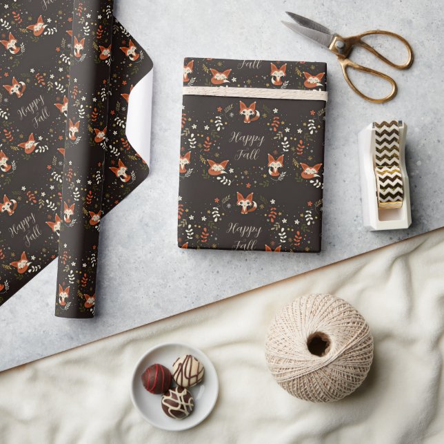 Fall Foxes with customizable text  Wrapping Paper (Crafts)