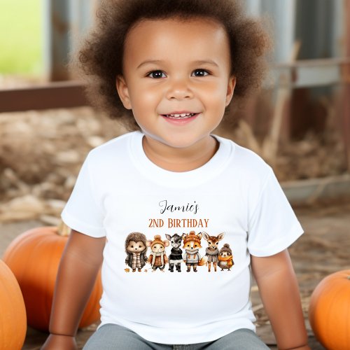 Fall Friends Cute Forest Animals 2nd Birthday Name Toddler T_shirt