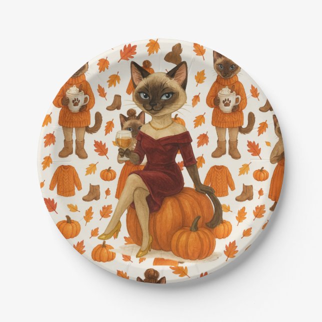 Fall Friendsgiving Fall Party for  Cat lovers Paper Plates (Front)