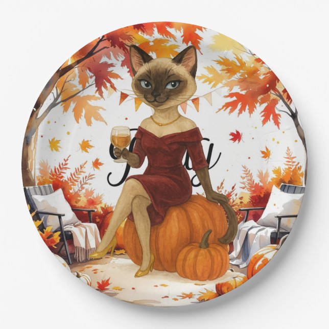 Fall Friendsgiving Fall Party for  Cat lovers Paper Plates (Front)