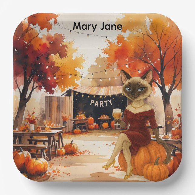 Fall Friendsgiving Fall Party for  Cat lovers Paper Plates (Front)