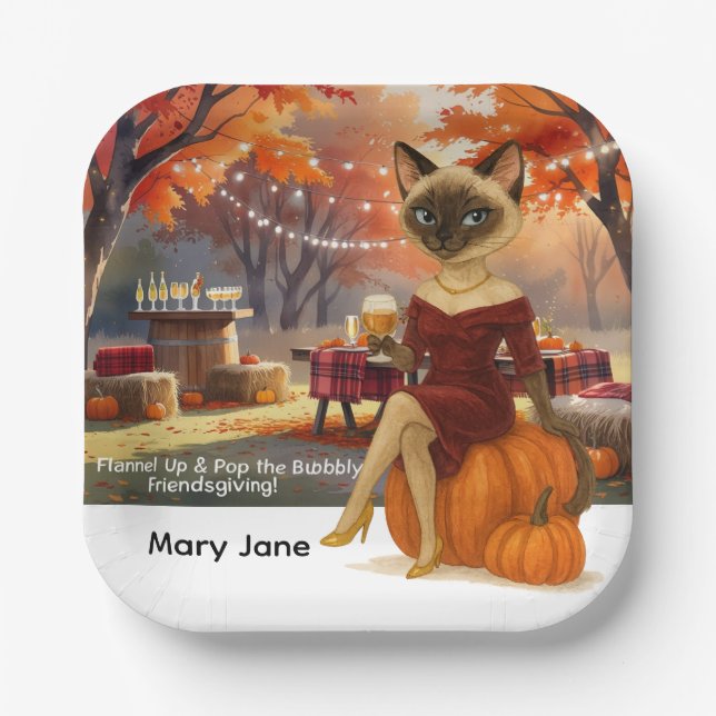 Fall Friendsgiving Fall Party for  Cat lovers Paper Plates (Front)